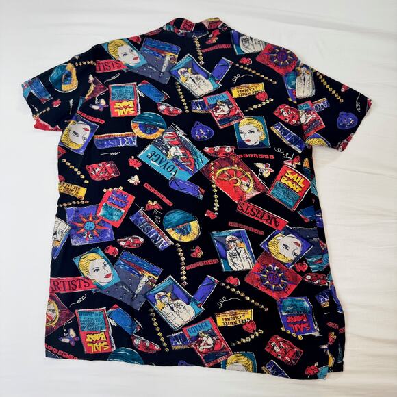 VTG Chico’s Design Pop Art Graphic Button-Up Shirt Women’s Size 2 Abstract Artsy - Picture 2 of 13